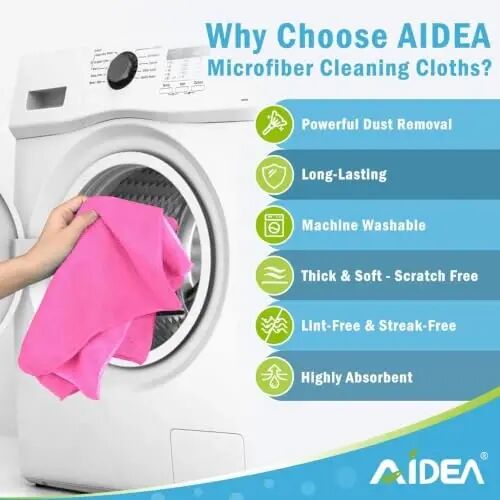 AIDEA Pink Microfiber Cleaning Cloth-50PK, Absorbent Cleaning Rags 12