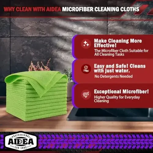 AIDEA Microfiber Cleaning Cloth, 10PK, Microfiber Towels for Cars, Premium All Purpose Car Cloths, Dusting Cloth Cleaning Rags, Absorbent Towels for SUVs, House, Kitchen, Window, 12
