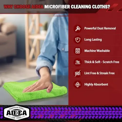 AIDEA Салфетка из микрофибры для уборки, 20 шт., Салфетки из микрофибры для автомобилей, Универсальные автомобильные тряпки премиум-класса, Тряпки для удаления пыли, Впитывающие полотенца для внедорожников, Дома, Кухни, Окон, 12