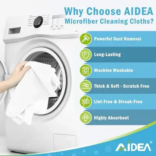 AIDEA Салфетки из микрофибры - 12 шт., мягкие полотенца из микрофибры для автомобилей, абсорбирующие тряпки для уборки, безворсовые тряпки для мытья окон и кухни (30 x 30 см), белые - 3