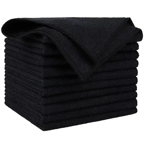 AIDEA Салфетки из микрофибры для уборки, черные, 10 шт., полотенца из микрофибры для автомобилей, премиальные салфетки для мытья, безворсовые тряпки для пыли для внедорожников, дома, кухни, окон, принадлежности для уборки 12×12