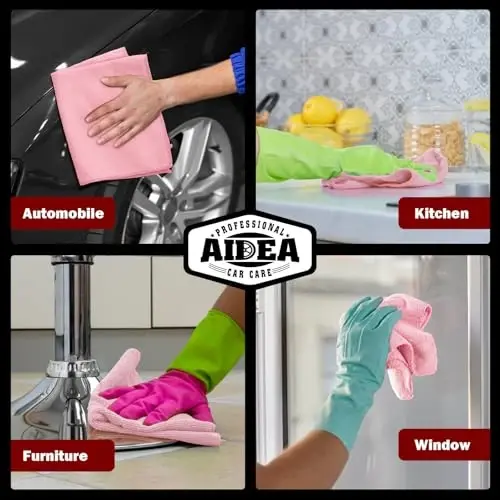 AIDEA Салфетки из микрофибры для уборки, розовые, 20 шт., полотенца из микрофибры для автомобилей, салфетки премиум-класса для автомобилей, безворсовые тряпки для уборки пыли для внедорожников, дома, кухни, окон, мастерских, 12 × 12 дюймов - 5