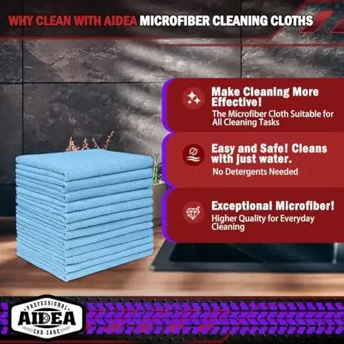 AIDEA Салфетки из микрофибры для уборки, синие, 10 шт., полотенца из микрофибры для автомобилей, салфетки для автомобилей премиум-класса, безворсовые тряпки для уборки пыли для внедорожников, дома, кухни, окон, мастерских, 12×12