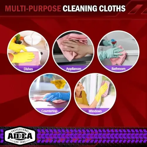 AIDEA Салфетки из микрофибры розовые 10 шт., полотенца из микрофибры для автомобилей, ткань премиум-класса для автомобилей, безворсовые тряпки для уборки пыли для внедорожников, дома, кухни, окон, мастерских, 12×12