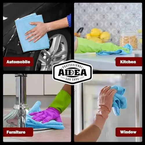 AIDEA Салфетки из микрофибры синие, 150 шт., тряпки для мастерской, полотенца из микрофибры для автомобилей, безворсовые тряпки для уборки пыли, впитывающие полотенца для внедорожников, дома, кухни, механиков, мастерских, 12
