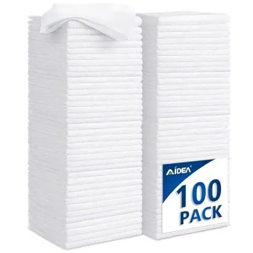 AIDEA White Microfiber Cleaning Cloth 100PK, Reusable Cleaning Rags 12