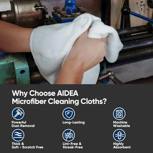 AIDEA White Microfiber Cleaning Cloth 100PK, Reusable Cleaning Rags 12