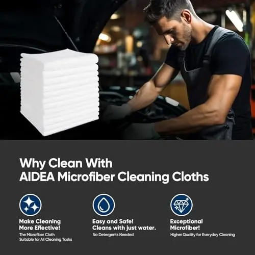 AIDEA White Microfiber Cleaning Cloth 100PK, Reusable Cleaning Rags 12