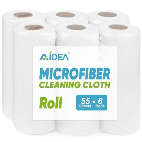 AIDEA White Microfiber Cleaning Cloth-330 Sheets 6 Roll, Shop Rags 11×9