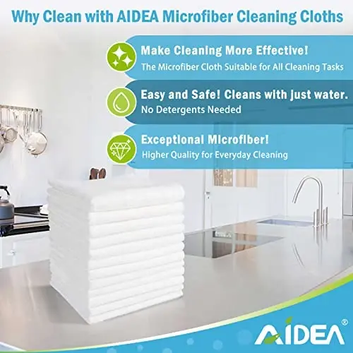 AIDEA White Microfiber Cleaning Cloth 50PK, Absorbent Cleaning Rags 12