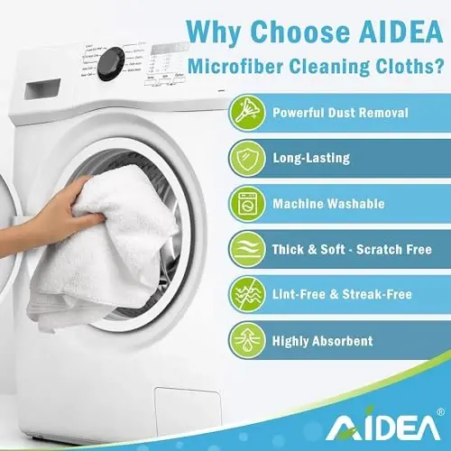 AIDEA White Microfiber Cleaning Cloth 50PK, Absorbent Cleaning Rags 12