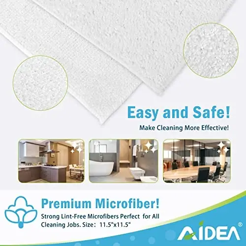 AIDEA White Microfiber Cleaning Cloth 50PK, Absorbent Cleaning Rags 12