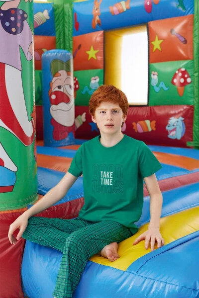 Айдоған Erkek Garson Polat Kısa Kol Bahar Yeşil Pijama Takım 512 - HERMEVSIM