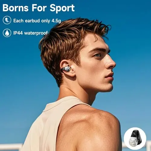 aigo Open Ear Earbuds, Wireless Bluetooth Earphone, Clip on Headphones, Over The Ear Earbuds for Fitness Running Gym Workouts, Built-in Mic, Wireless Charging, Black Headset - 5