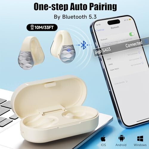 Aigo Simsiz Quloqchinlar Bluetooth Quloqchinlar, iPhone/Android/Kompyuter uchun ochiq quloq klipi Quloqchinlar, Sport Quloqchinlari O'rnatilgan Mikrofonli, Shovqinni Beкор Qiluvchi, Suv o'tkazmaydigan, Simsiz Zaryadlash, Ochqish Oq Quloqchin - aigo (1)