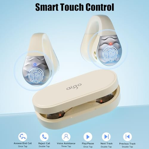 Aigo Simsiz Quloqchinlar Bluetooth Quloqchinlar, iPhone/Android/Kompyuter uchun ochiq quloq klipi Quloqchinlar, Sport Quloqchinlari O'rnatilgan Mikrofonli, Shovqinni Beкор Qiluvchi, Suv o'tkazmaydigan, Simsiz Zaryadlash, Ochqish Oq Quloqchin - 8