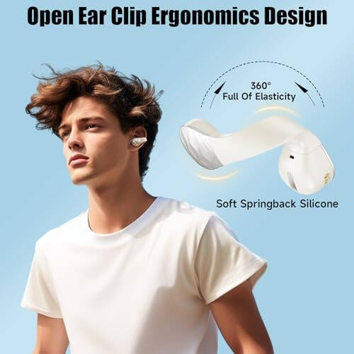 Aigo Simsiz Quloqchinlar Bluetooth Quloqchinlar, iPhone/Android/Kompyuter uchun ochiq quloq klipi Quloqchinlar, Sport Quloqchinlari O'rnatilgan Mikrofonli, Shovqinni Beкор Qiluvchi, Suv o'tkazmaydigan, Simsiz Zaryadlash, Ochqish Oq Quloqchin - 9