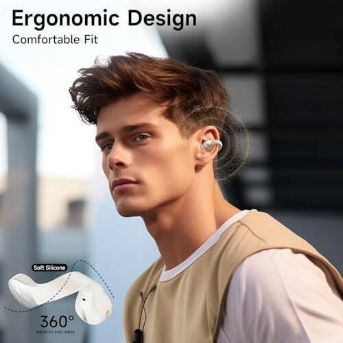 Aigo Simsiz Quloqchinlar Bluetooth Quloqchinlar, iPhone/Android/Kompyuter uchun ochiq quloq klipi Quloqchinlar, Sport Quloqchinlari O'rnatilgan Mikrofonli, Shovqinni Beкор Qiluvchi, Suv o'tkazmaydigan, Simsiz Zaryadlash, Ochqish Oq Quloqchin - 5