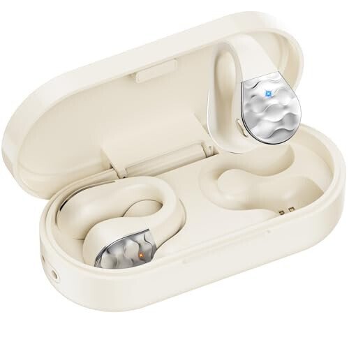 Aigo Simsiz Quloqchinlar Bluetooth Quloqchinlar, iPhone/Android/Kompyuter uchun ochiq quloq klipi Quloqchinlar, Sport Quloqchinlari O'rnatilgan Mikrofonli, Shovqinni Beкор Qiluvchi, Suv o'tkazmaydigan, Simsiz Zaryadlash, Ochqish Oq Quloqchin - 4