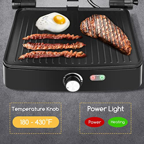 Aigostar Panini Press Grill, 4 Slice 1200W Sandwich Maker with Non-Stick Plates, Temperature Control, Opens 180 Degrees Indoor Grill, Removable Drip Tray, Indicator Lights, cool touch handle. - 5