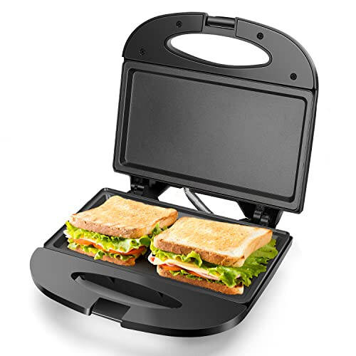 Aigostar Sandwich Maker with Non-stick Deep Grid Surface for Egg, Ham, Steaks Compact Electric Grill Tostadora de Pan Black, ETL Certificated, Roy - 1