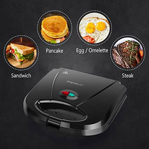 Aigostar Sandwich Maker with Non-stick Deep Grid Surface for Egg, Ham, Steaks Compact Electric Grill Tostadora de Pan Black, ETL Certificated, Roy - 2