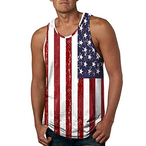 aihihe July 4Th Shirts Men's American Flag Distressed Tank Top 4Th of July Printing USA Flag Sleeveless T-Shirts Workout Patriotic Tees(White,Large) - 1