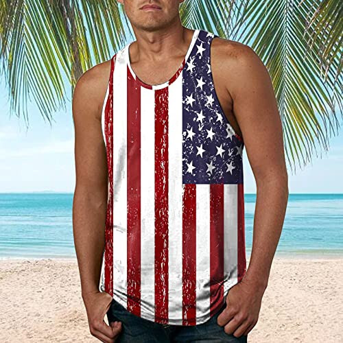 aihihe July 4Th Shirts Men's American Flag Distressed Tank Top 4Th of July Printing USA Flag Sleeveless T-Shirts Workout Patriotic Tees(White,Large) - 2