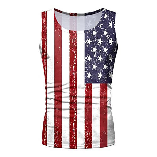 aihihe July 4Th Shirts Men's American Flag Distressed Tank Top 4Th of July Printing USA Flag Sleeveless T-Shirts Workout Patriotic Tees(White,Large) - 3