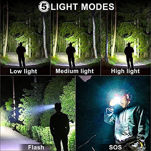 Aikertec Rechargeable LED Headlamp 100000 Lumen, Super Bright Head Lamp Flashlight with 5 Lighting Modes, IPX6 Waterproof, Zoomable Headlamp for Camping, Hiking, Fishing, Biking, Running (2 Pack) - 9