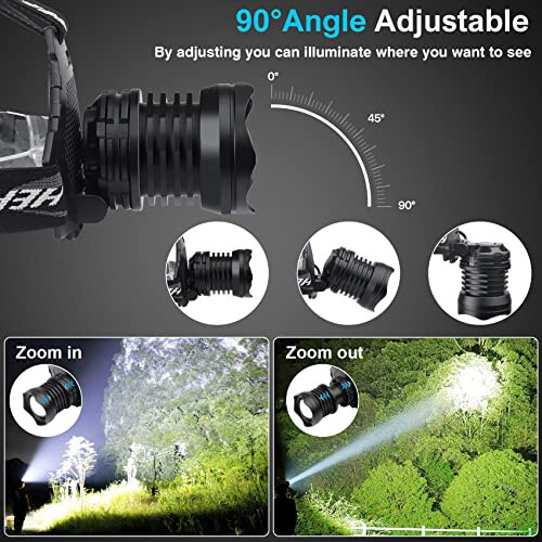 Aikertec Rechargeable LED Headlamp 100000 Lumen, Super Bright Head Lamp Flashlight with 5 Lighting Modes, IPX6 Waterproof, Zoomable Headlamp for Camping, Hiking, Fishing, Biking, Running (2 Pack) - 11