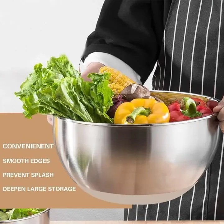 AIKKIL Mixing Bowls with Airtight Lids, 20 piece Stainless Steel Metal Nesting Bowls, Non-Slip Silicone Bottom, Size 7, 3.5, 2.5, 2.0,1.5, 1,0.67QT Great for Mixing, Baking, Serving (Khaki) - 5