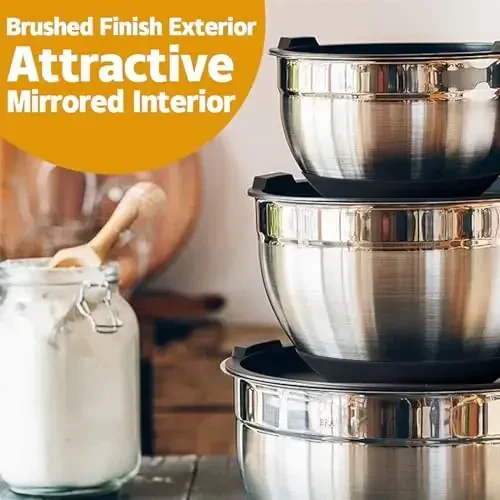 AIKKIL Mixing Bowls with Airtight Lids, 20 piece Stainless Steel Metal Nesting Bowls, Non-Slip Silicone Bottom, Size 7, 3.5, 2.5, 2.0,1.5, 1,0.67QT Great for Mixing, Baking, Serving (Black) - 5