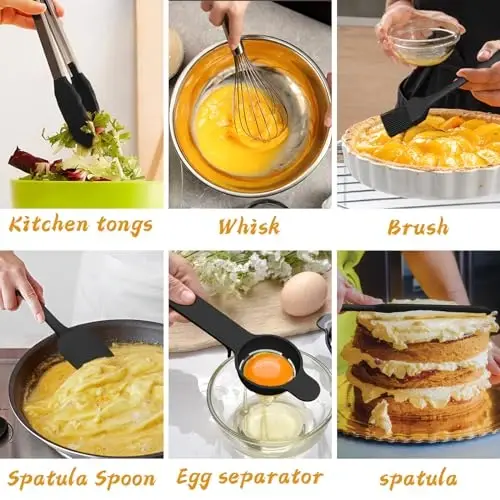 AIKKIL Mixing Bowls with Airtight Lids, 20 piece Stainless Steel Metal Nesting Bowls, Non-Slip Silicone Bottom, Size 7, 3.5, 2.5, 2.0,1.5, 1,0.67QT Great for Mixing, Baking, Serving (Black) - 4