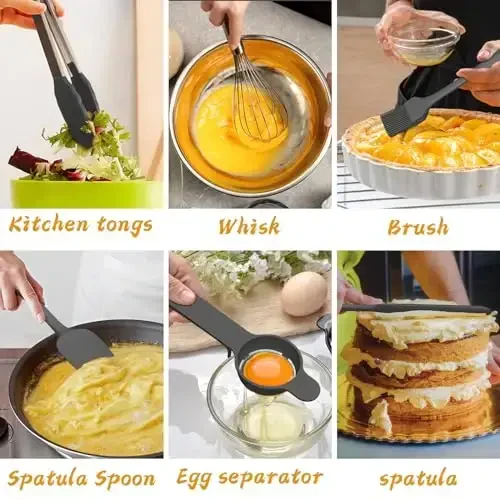 AIKKIL Mixing Bowls with Airtight Lids, 20 piece Stainless Steel Metal Nesting Bowls, Non-Slip Silicone Bottom, Size 7, 3.5, 2.5, 2.0,1.5, 1,0.67QT Great for Mixing, Baking, Serving (Grey) - 3