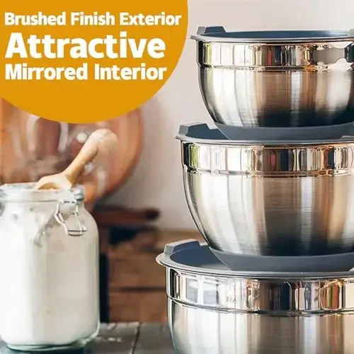 AIKKIL Mixing Bowls with Airtight Lids, 20 piece Stainless Steel Metal Nesting Bowls, Non-Slip Silicone Bottom, Size 7, 3.5, 2.5, 2.0,1.5, 1,0.67QT Great for Mixing, Baking, Serving (Grey) - 4