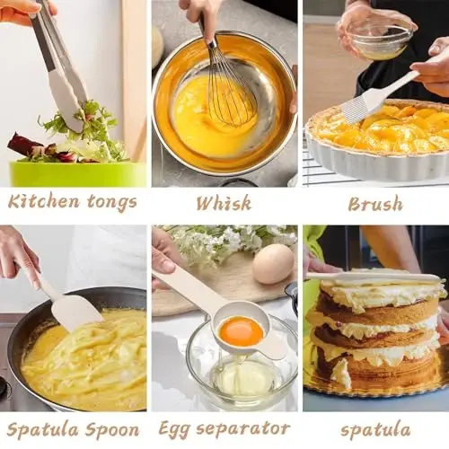 AIKKIL Mixing Bowls with Airtight Lids, 20 piece Stainless Steel Metal Nesting Bowls, Non-Slip Silicone Bottom, Size 7, 3.5, 2.5, 2.0,1.5, 1,0.67QT Great for Mixing, Baking, Serving (Khaki) - 4