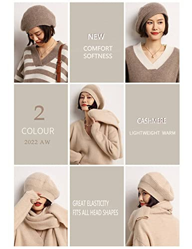 Ailaile Cashmere Berets Hats Women Winter Warm Merino Wool Knitted Oversized Beige Beanie - 9