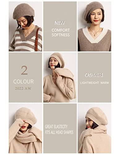 Ailaile Cashmere Berets Hats Women Winter Warm Merino Wool Knitted Oversized Beige Beanie - 9