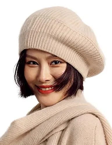 Ailaile CasModazoneere Berets Hats Women Winter Warm Merino Wool Knitted Oversized Beige Beanie 