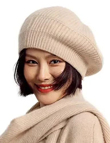 Ailaile CasModazoneere Berets Hats Women Winter Warm Merino Wool Knitted Oversized Beige Beanie - 1