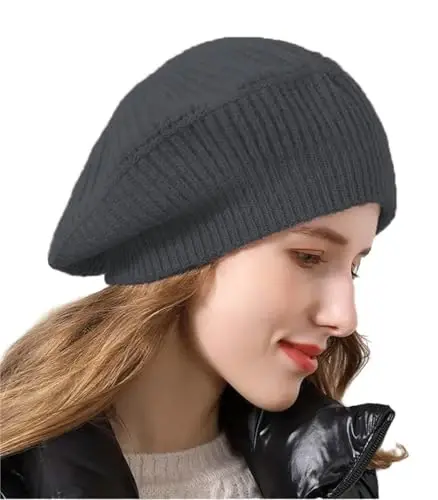 Ailaile CasModazoneere Berets Hats Women Winter Warm Merino Wool Knitted Oversized Beige Beanie - 1