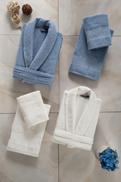 Aile Bornoz & Havlu Seti L1.PC.004.12.C17 - Indigo - Krem - 2