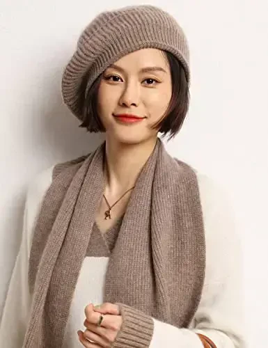 Ailaile CasModazoneere Berets Hats Women Winter Warm Merino Wool Knitted Oversized Beige Beanie - 1