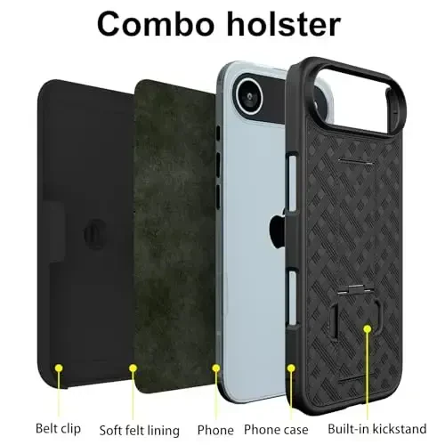 Ailiber Designed for iPhone Air Case with Stand, iPhone Air Belt Clip Holster with Camera Lens&Screen Protector, Swivel 2-in-1 Holder, Slim Shockproof Pouch Full Body Protective Cell Phone Cover-Black - 3