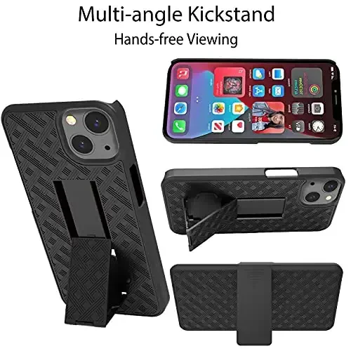 Ailiber iPhone 13 uchun g'ilof bilan mos keladi, iPhone 13 g'ilof qobig'i ekran himoyachisi, burilish kamari qisqichi, tayanch ushlagichi, ingichka zarbaga chidamli qobiq, iPhone 14 6.1 dyuym uchun telefon qopqog'i - Qora - 4