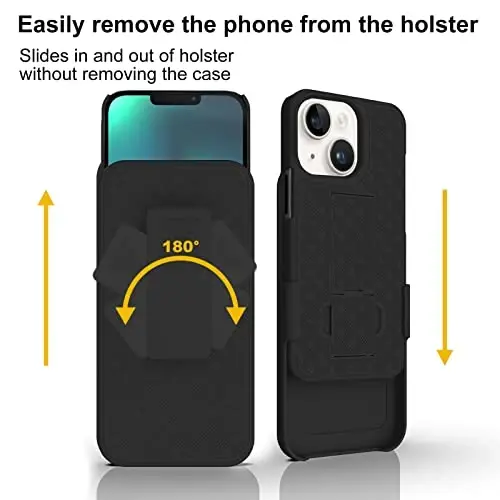 Ailiber Compatible for iPhone 14 Case, iPhone 13 Phone Case Holster with Screen Protector, Swivel Belt Clip, Kickstand Holder, Slim Shockproof Shell Slide Phone Cover for iPhone 14 6.1 inch -Black - 7
