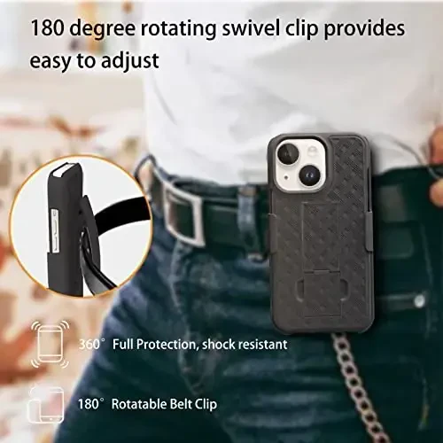 Ailiber iPhone 14 uchun mos keladigan g'ilof, iPhone 13 telefon g'ilofi ekran himoyachisi bilan, aylanuvchi kamar qisqichi, tayanch ushlagich, nozik zarbga chidamli qobiq iPhone 14 6.1 dyuym uchun slayd telefon qopqog'i - Qora - 4