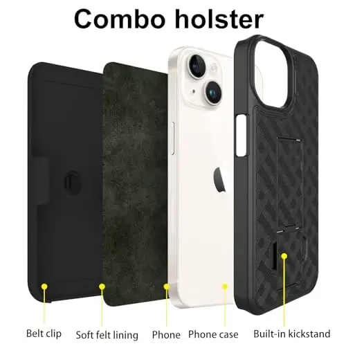 Ailiber iPhone 15 Pro Kılıfı Stantlı, Kameralı iPhone 15 Pro Kemer Klipsi Kılıfı ve Ekran Koruyucu, Döner 2'si 1 Arada Tutucu, İnce Darbeye Dayanıklı Kılıf Tam Gövde Cep Telefonu Kapağı-Siyah - 3