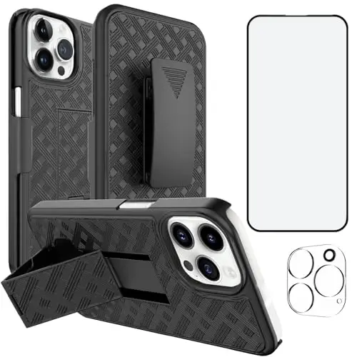 Ailiber iPhone 15 Pro Max uchun g'ilof bilan mos keladi, iPhone 15 Pro Max g'ilofida kamera linzalari va ekran himoyachisi, aylanadigan kamar qisqichi, ingichka to'liq tanani zarbga chidamli telefon qopqog'i-qora - AILIBER